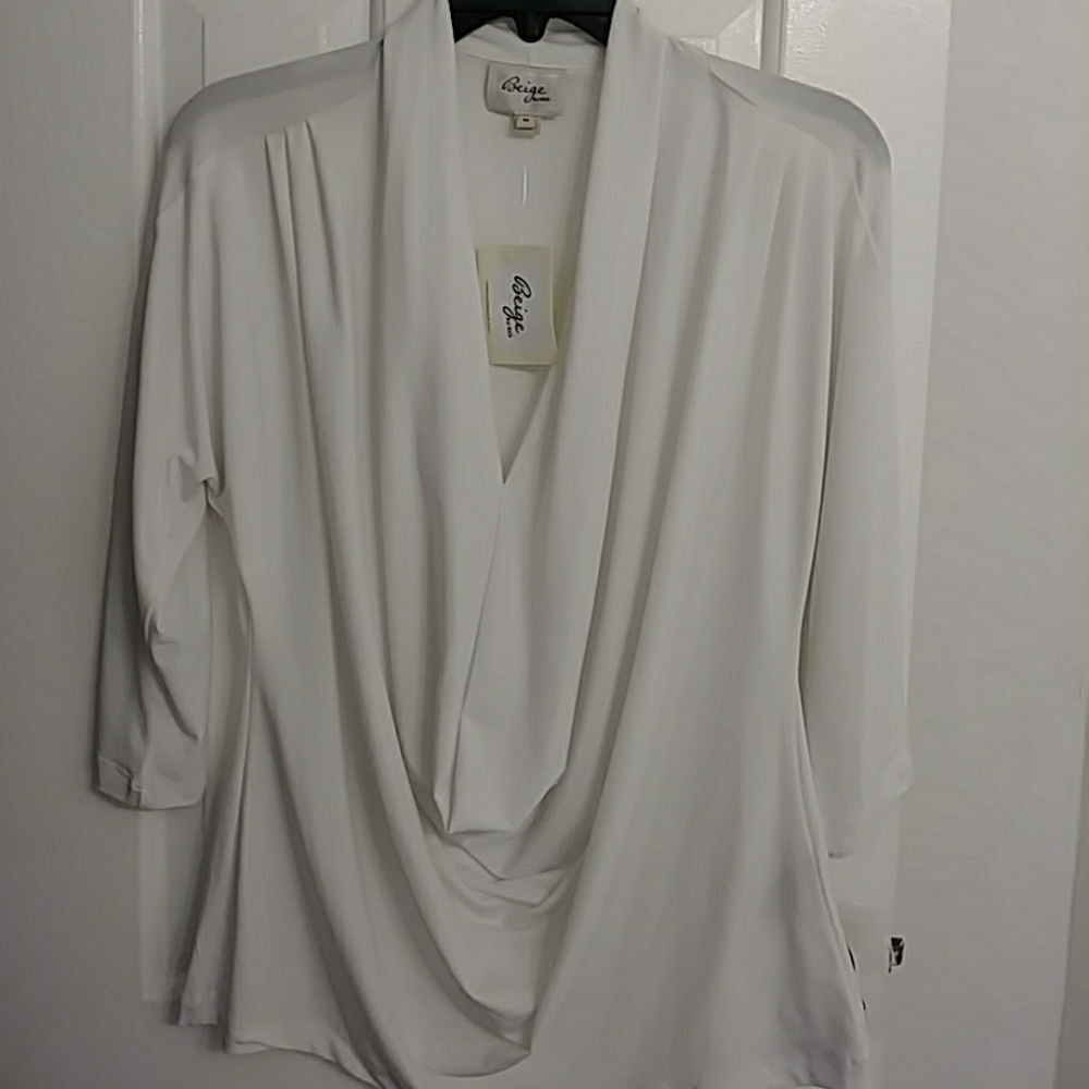 Stylish stretchy white cowlneck blouse